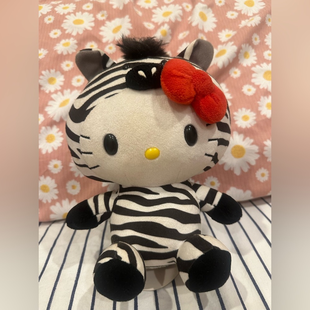 Hello Kitty Black & White Zebra Plush with Red Bow